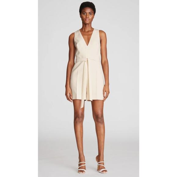 NWT Women's Halston Jordan Romper In Stretch Crepe Buff Color US Women's Size 8 - Picture 1 of 7